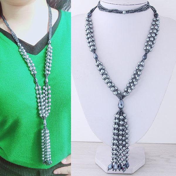 European Style Pearl & Rice Bead Tassel Long Necklace/Sweater Chain