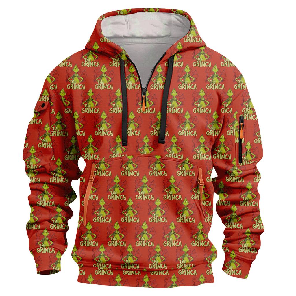 Herre Juleprint Hettegenser Halv glidelås Casual Sport Sweatshirt