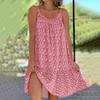 U Yaka Kolsuz Mini Elbise Pileli Fırfır Etek Gevşek Fit Backless İnce Çiçek Baskı Sling Bayan Plaj Elbisesi Günlük Giysi