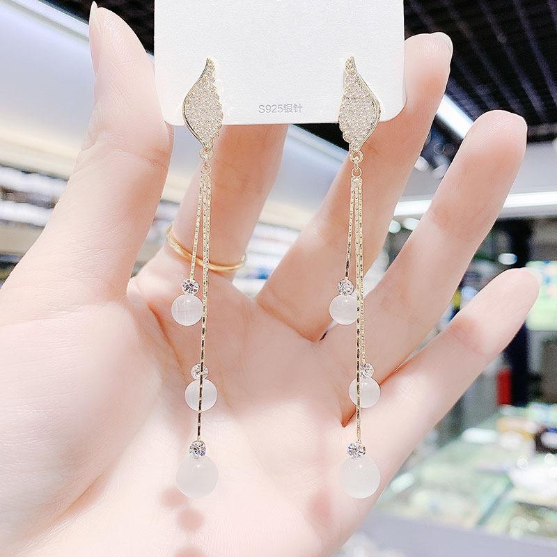 

Opal Tassel Earrings for Women Angel Wing Earrings Long Internet Celebrity Earrings