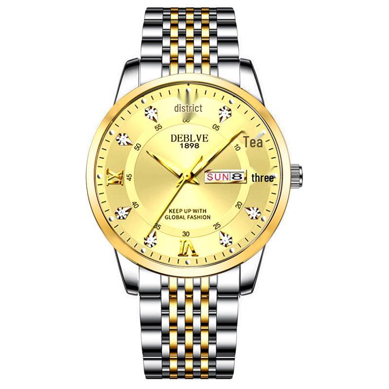 Leuchtende, wasserdichte Modeuhr für Herren mit Doppelkalender und massivem Armband