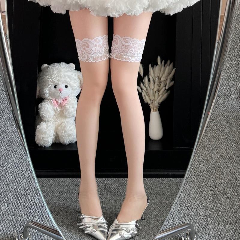 Invisible Non-Slip Knee Socks Women'S Summer Ultra-Thin Sexy Lace Stockings Black Silk Thigh Socks High Stockings