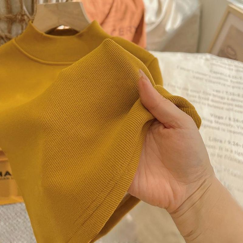 Children's Velvet Semi-turtleneck Bottoming Sweater Autumn and Winter Korean Baby Integrated Velvet Inner Top Tide