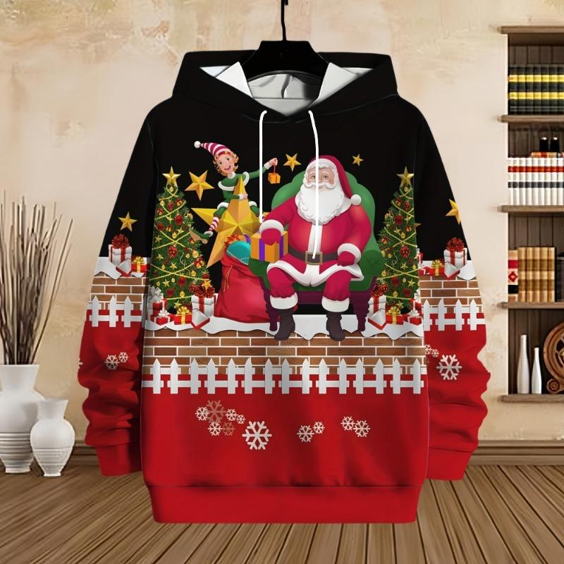 Veselé Vánoce Pánské mikiny Vtipný Santa Claus ho ho Pulovry Mikiny Dlouhý rukáv Pánská vánoční tepláková souprava svetr