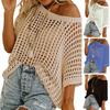 Kadın Günlük Üstler O-Yaka Kısa Kollu Şeffaf Tığ İşi İçi Boş Örgü Kazak Üstü Düz Renk Bol Kesim Kazak Tişört