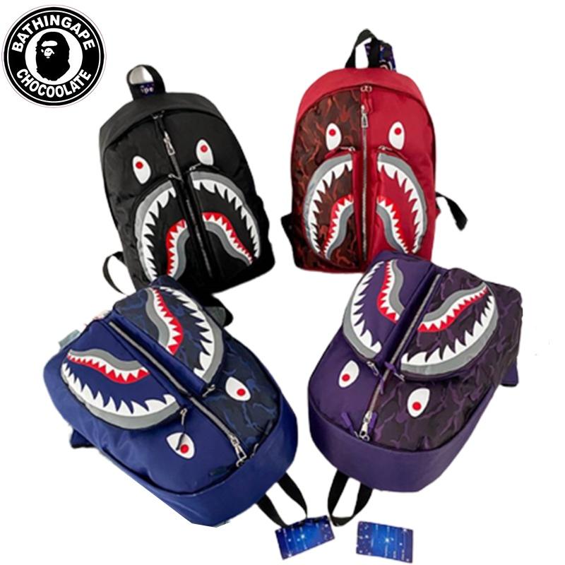 Stylish Bape Shark Backpack For Students Large Capacity Lightweight