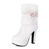 Fashion 2025 Winter Womens Fashion High Heel Boots White Black Fur Tassel Bowtie Lovely Lolita Ladies Party Wedding Shoes Size 35-43