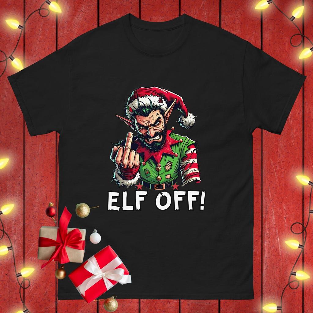 Funny Anti Christmas Shirt Rude Elf Tshirt Alternative Christmas T-shirt Fuck Off Tee Adult Xmas Shirt Santas Elves Tshirt Inappropriate Tee