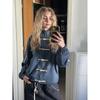 Dámská Y2K Vintage Bomber bunda Límec Stojáček Na zip Žabí knoflík Streetwear Kabát