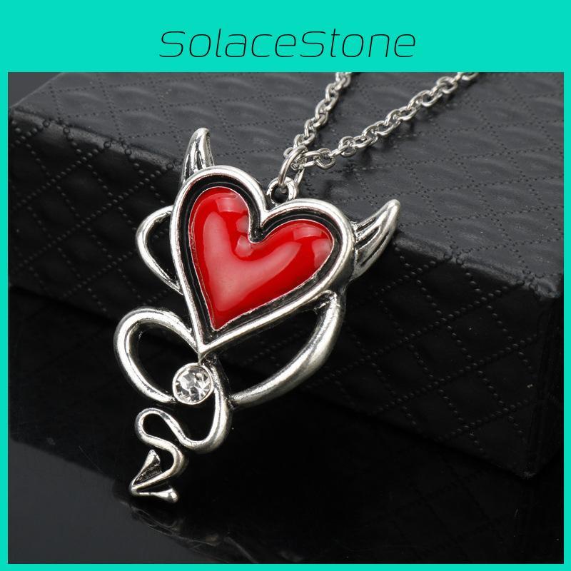 Heart Shaped Alloy Necklace With Red Oil Drop Pendant For Halloween Cosplay And Casual Wear