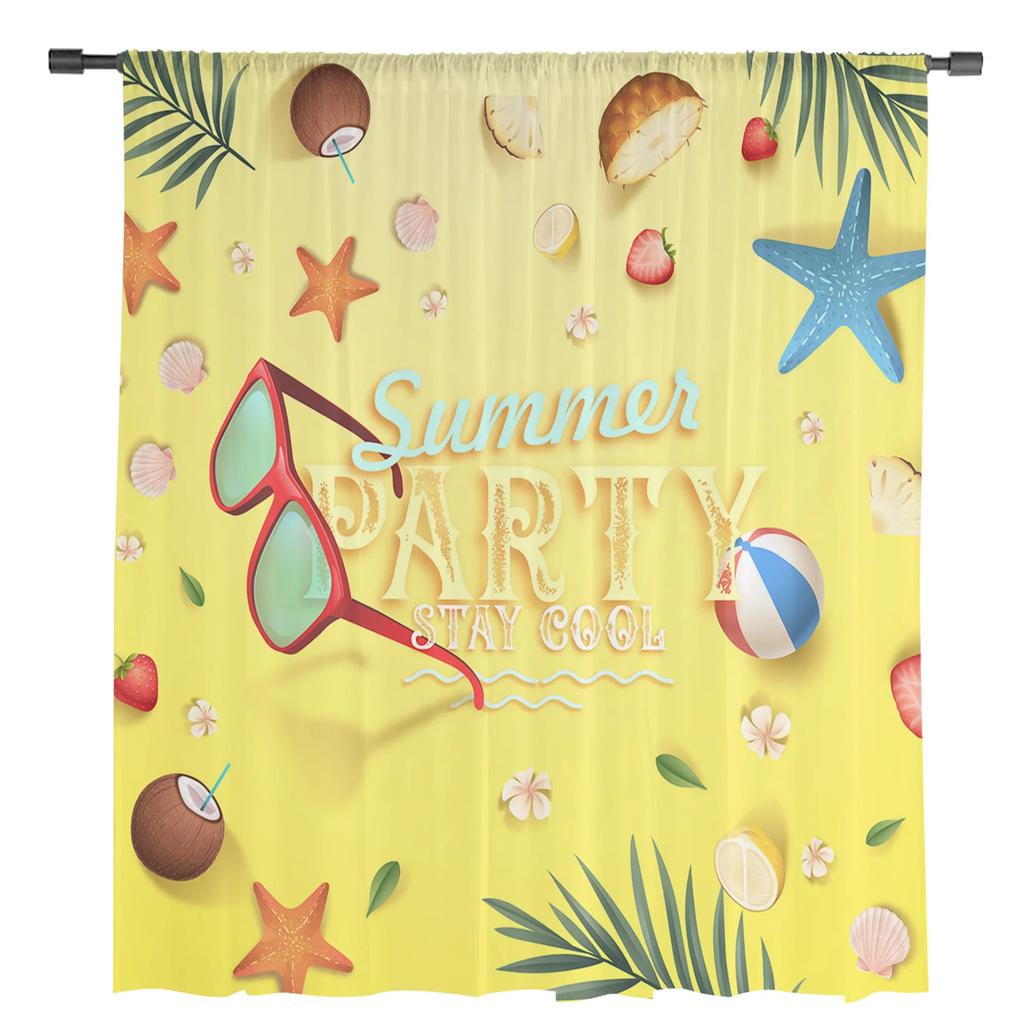 Beach Starfish Shells Leaves Palm Curtains Living Room Bedroom Decor Chiffon Tulle Voile Kitchen Window Curtain Sheer Made Of Polyester Treatment