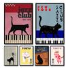 Chat Noir avec Piano Affiche d'Art sur Toile Chat Porte-Bonheur Peinture Simple sur Toile Art Mural pour Chambre à Coucher Salon Bureau à Domicile