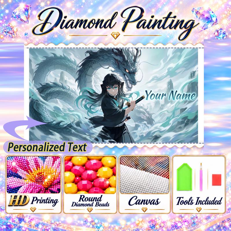 Muichiro Tokito 5D DIY Diamond Painting Custom Name Text, Full Drill Rhinestone Mosaic Art Home Gift