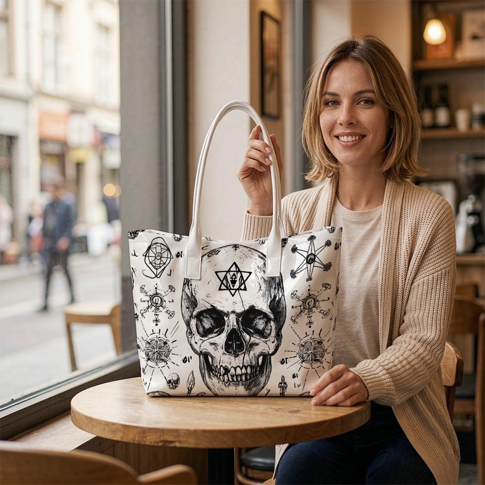 Gothic Skull Pattern Shoulder Bag Casual Large Capacity Daily Use Tote