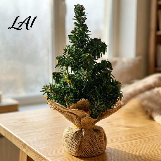 Rustic Christmas Decor Tabletop Mini Tree Artificial Miniature Pine Tree with Linen Base for Xmas Holiday Indoor Home Kitchen Desktop Decoration