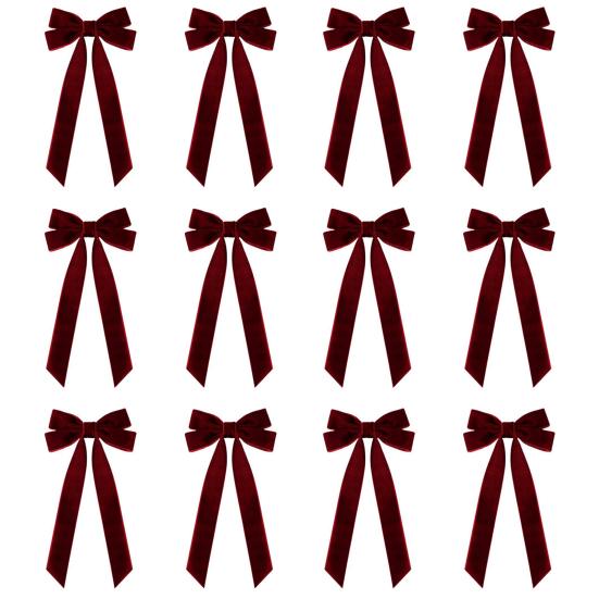 12Pcs Christmas Velvet Bows Rustic Vintage Velvet Ribbon Bows for DIY Crafts Gift Wrapping Tree Garland Wreath Xmas Decoration