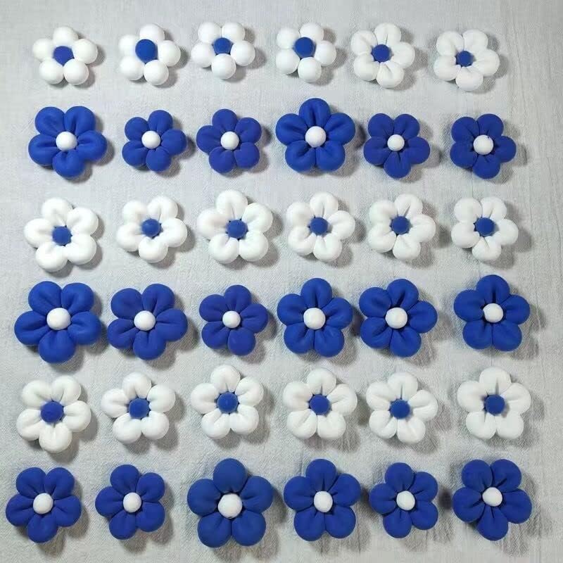 Yuxuanish 30 шт. Готовых глиняных цветов для поделок, 3-5 см Ручная работа Готовые глиняные цветы для рамки зеркала, Декор для поделок (Смешать цвета) Blue Series