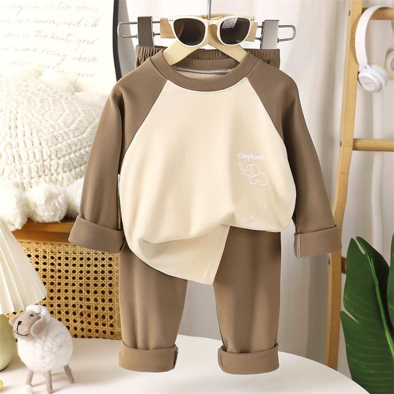 2026 Autumn Children's Round Neck Long Sleeve Set Baby Two Piece Set Cartoon Velvet Set