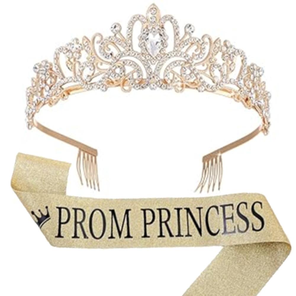 Round Crystal Crown Prom Prince Tiara Ribbon King Queen Ribbon Crown Party Decoration