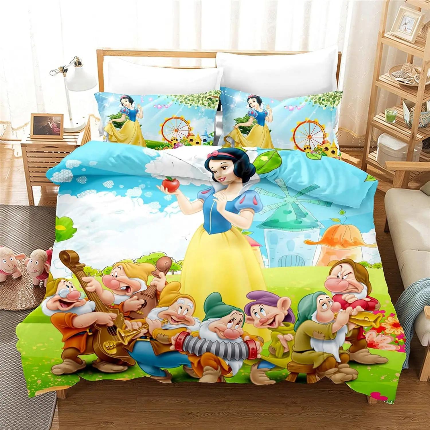 Parures de lit Cendrillon Princesse Blanche-Neige Cendrillon Housse de couette et taies d'oreiller Dessin animé 3D Enfants Fille Housse de couette Ensemble AU Single(140*210cm)3pcs