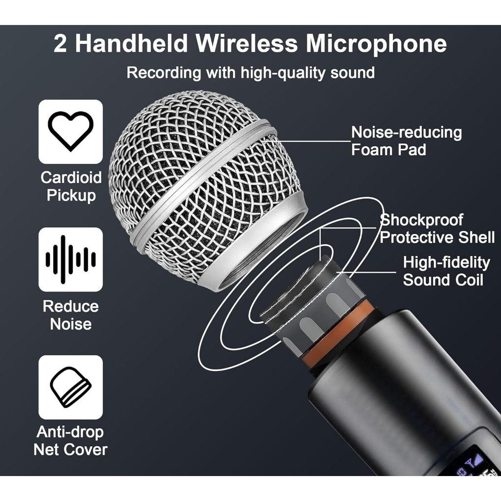 Wireless Microphone Karaoke Dual Handheld Dynamic Microphone with Rechargeable Receiver for Wedding Party Speech Church Club