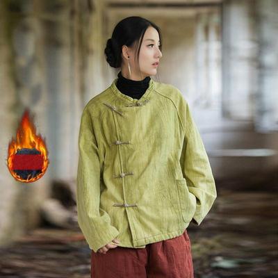 Women Chinese Style Stand Long Sleeve Button Winter Vintage Female Tops