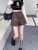 Women's PU Leather Bootcut A-Line Shorts, High-Waist Slimming, Wide Leg, Autumn/Winter 2023 Casual Wear.