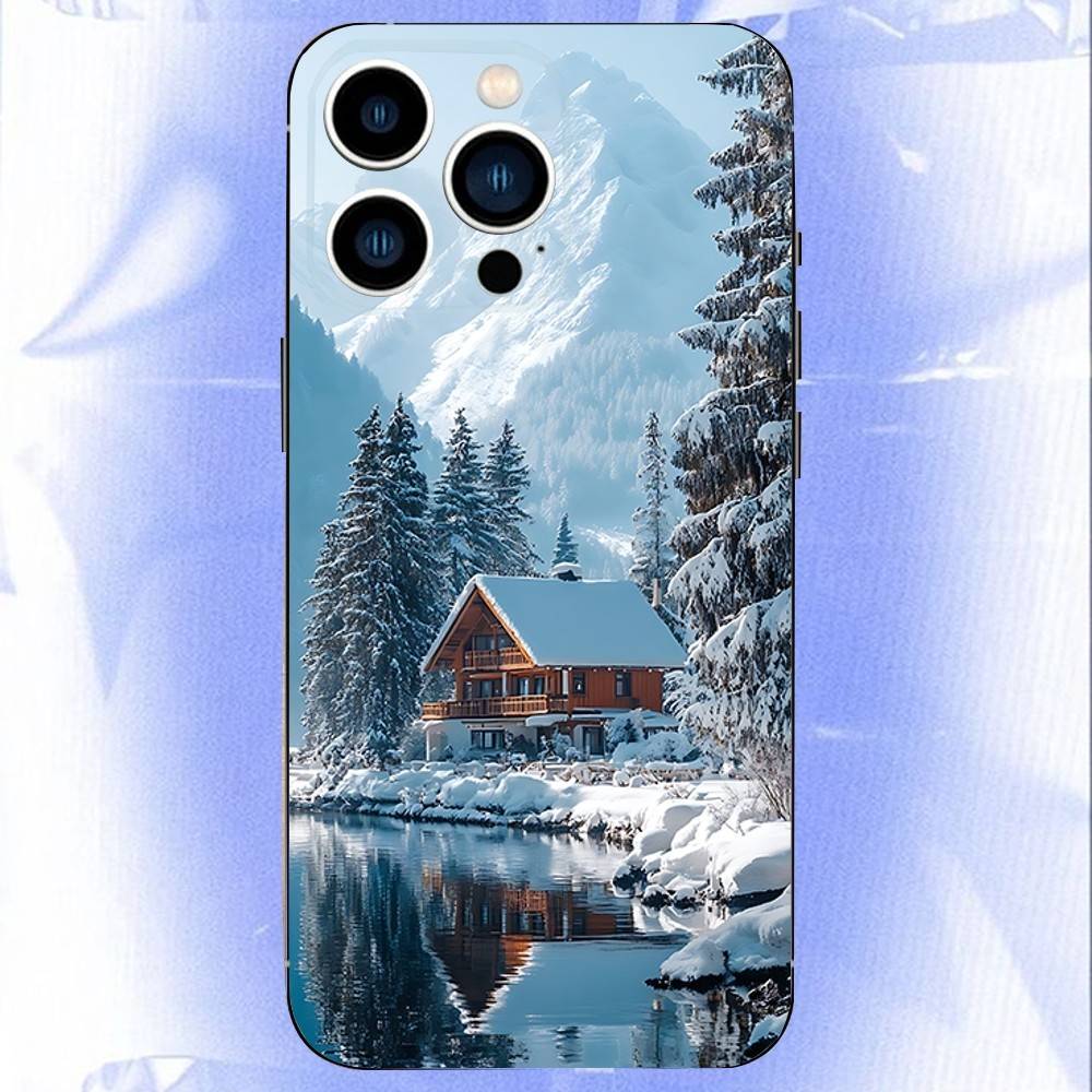 Snow Mountain Road Landscape Phone Case For iPhone 17,16,15,14,13,12,Pro,Max,Plus,E,SE4,Air,Mini Black Soft Box