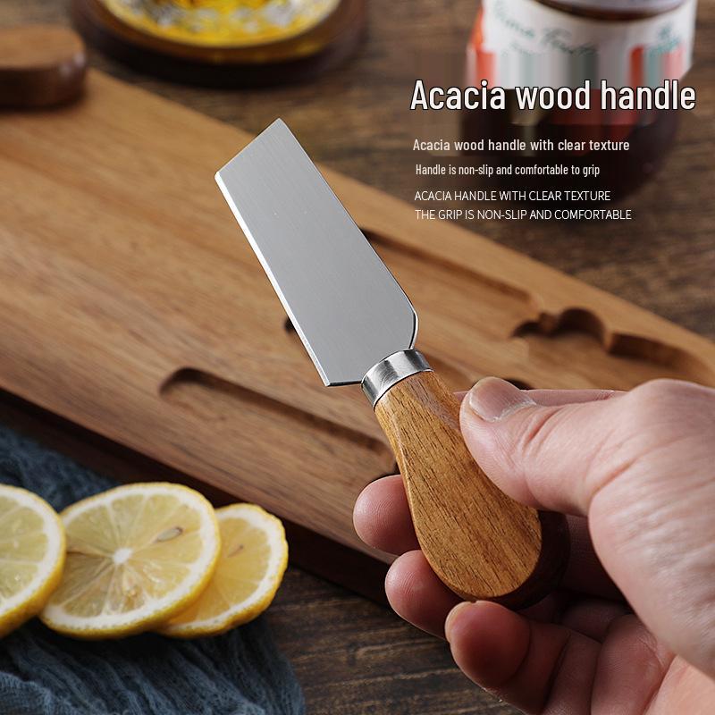 Acacia Wood Cheese Board Set with Stainless Steel Knives and Forks - Ideal for Snacks and Cutlery.