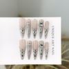 1PC Long, pointed silver cat-eye press-on nails; fully handmade; ultra-sparkly, fully rhinestone-encrusted false nail tips.
