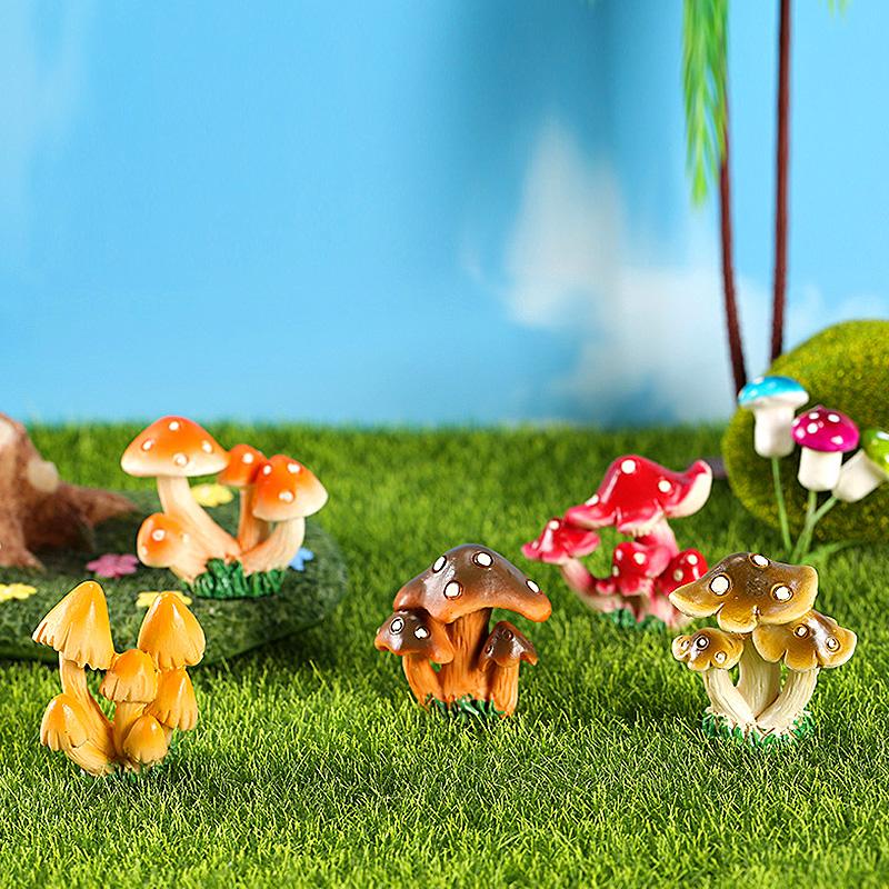 Simulation Mushroom Miniatures Fairy Garden Moss Terrarium Resin Crafts Decorations Garden Artificial Bonsai Landscape Ornaments