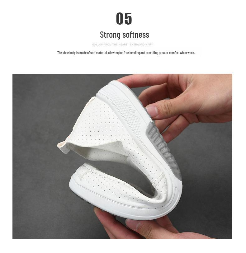 Herren Weiße Perforierte Leder Slip-On Krankenschwester Schuhe - Atmungsaktiv, Rutschfest, Verschleißfest, Lässige Flache Sohle Board Schuhe