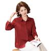 Stylish Striped Seven-Sleeve Blouse for Middle-Aged Moms - Trendy, Slimming Cardigan Shirt