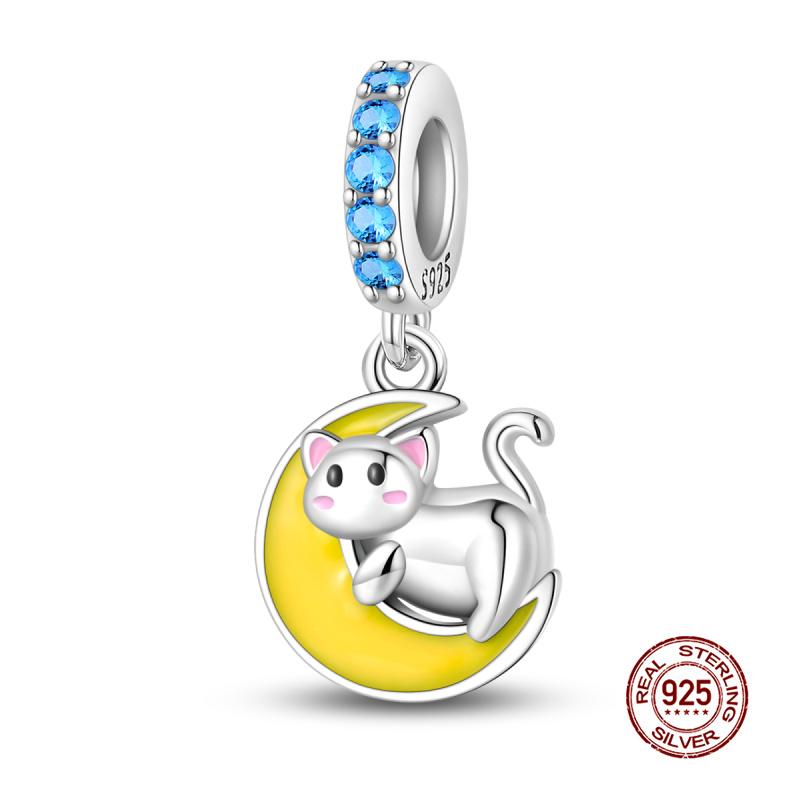 Original Charm Copper Cat Series - Cat Pendant Under The Moon Charms Fit 3Mm Original Bracelet Women Diy Fine Jewelry Gifts