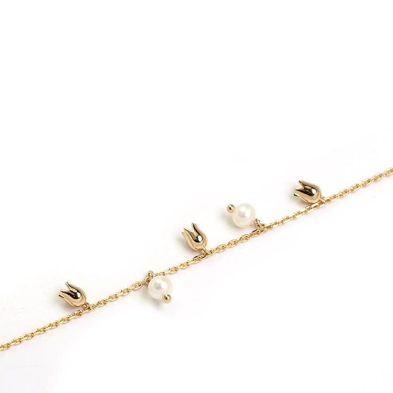Light Jewelry Style Blue Bell Flower Pure Silver Plated Natural Freshwater Pearl Adjustable Women's Bracelet