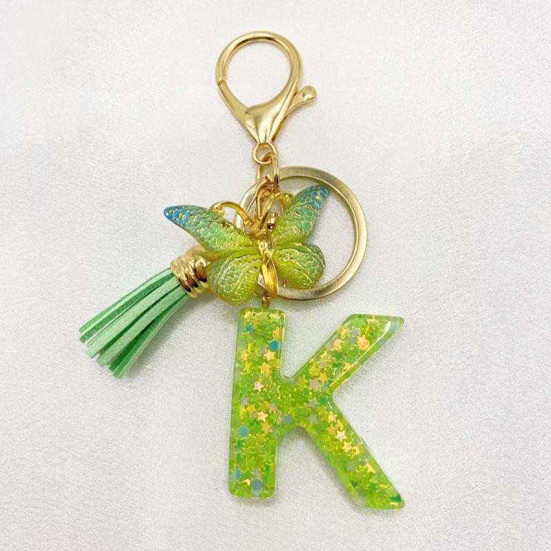 26-Letter Alphabet Resin Keychain with Star Sequins & Tassel Charm