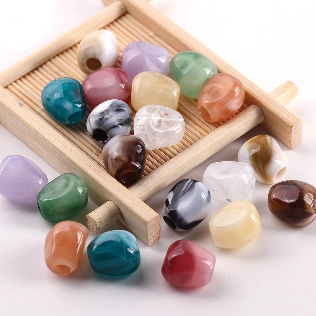 14x13mm Large Hole Irregular Marbled Acrylic Barrel Beads for DIY Bracelet Phone Chain Bag Weaving Accessories RT0398
