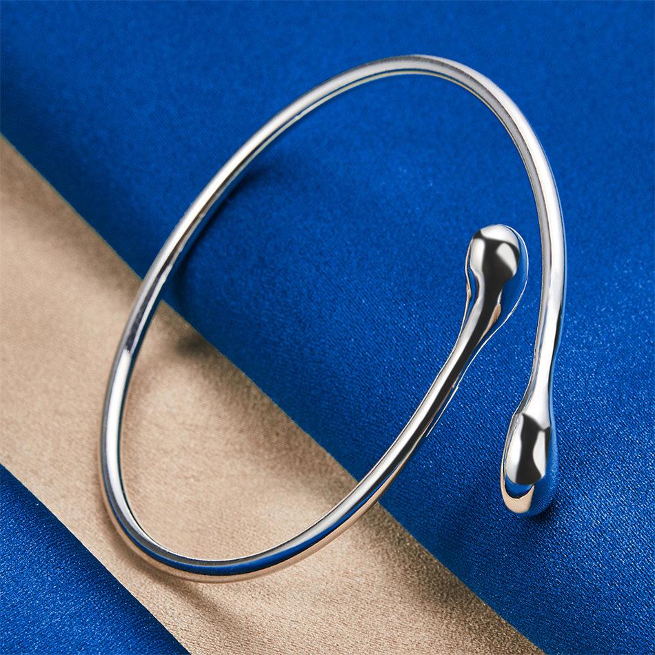 Luxurious 925 Sterling Silver Delicate Drop Open Bracelet Women Fashion Party Wedding Jewelry Accessories