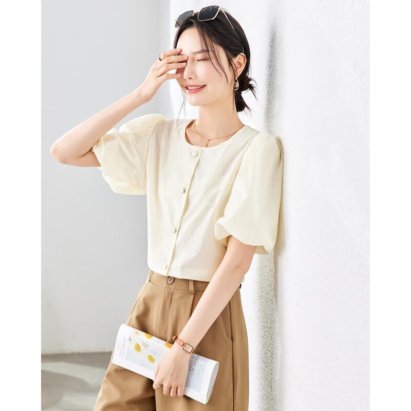 

TERRE BLEUE Women s Puff Sleeve Short Sleeve Shirt L