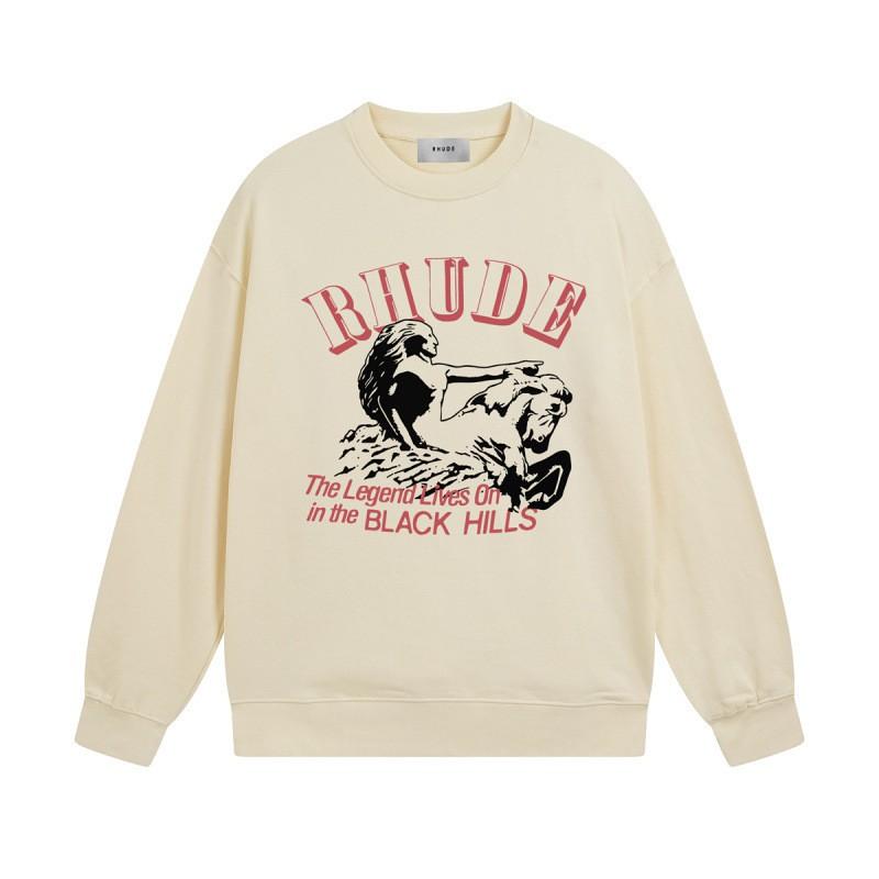Rhude Vintage Letter Print Oversized Hoodie Men Women Casual Streetwear Sweatshirt