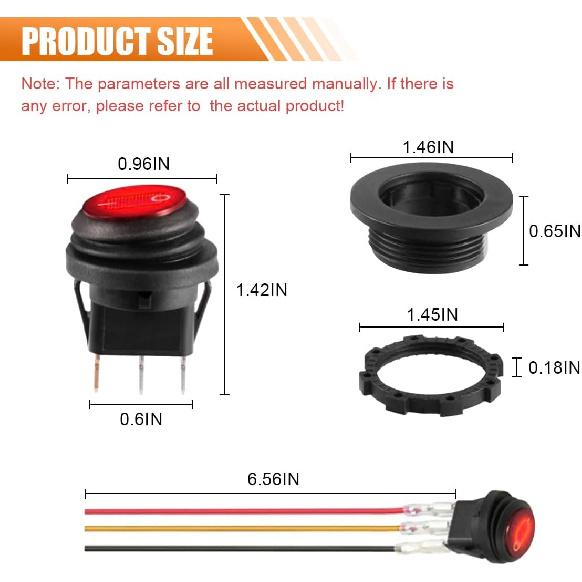 2PCS 12V UL Listed Round Rocker Switch, Waterproof LED Rocker Toggle Switch with Shell, Lighted ON Off SPST 3 Pin Rocker Switch for Car RV Marine