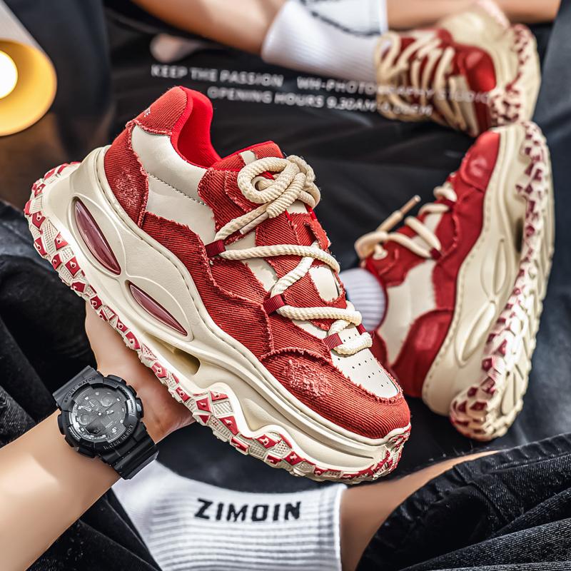 2025 New Men Colorful Shoes Trendy Fashion Versatile Thick Soled Height Raising Low Cut Breathable Casual Sports Beautiful Cosy