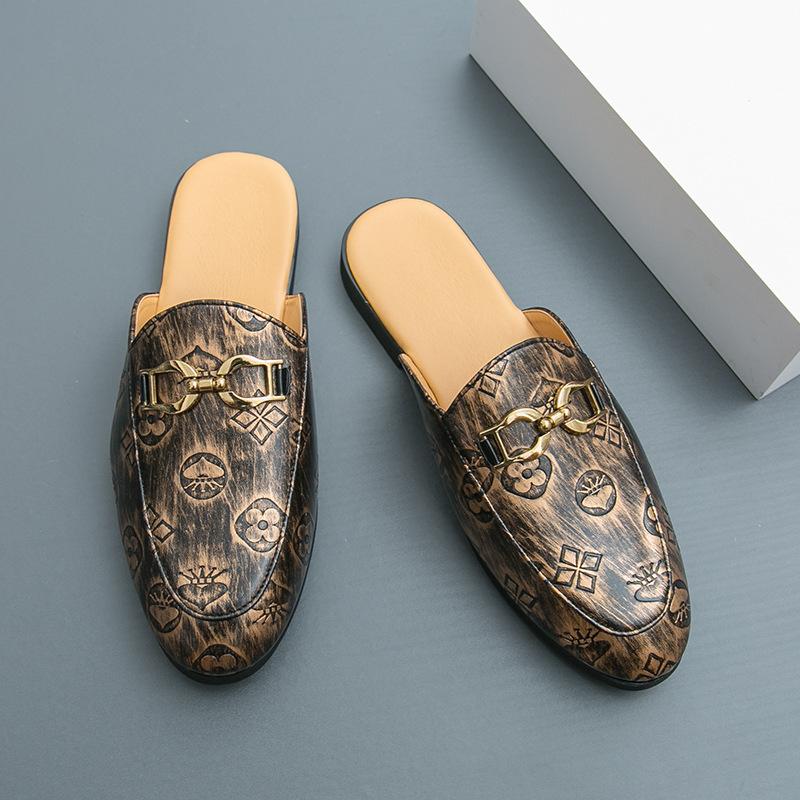 

Heel fashion sandals men s pointed toes without back fitting room wearing lazy half slippers Korean version of summer casual leather shoes men 46