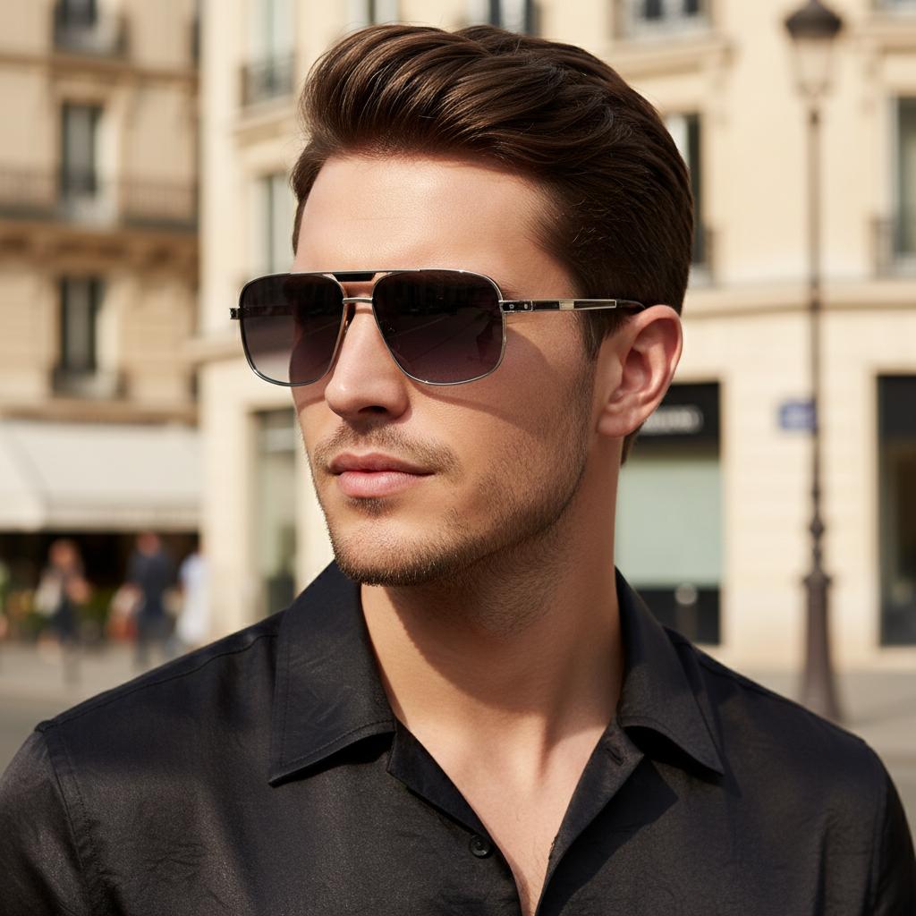 New Man Fashion Trend Pilot Double-barrel Eyeglass Frame, Uv-protective Polarized Sunglasses7722