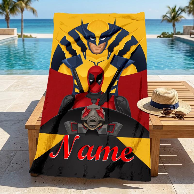 Custom Name Wolverine Deadpool Stylish Digital Printing Beach Towel Quick‑Drying Absorbent Blanket for Beach Pool Gym Travel