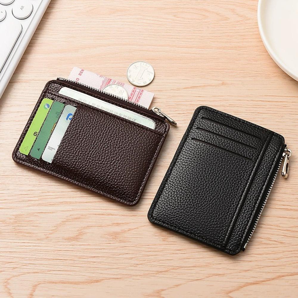 Zipper Coin Purse Simple Multi-Card Slots Wallet Pu Leather Card Holder Lightweight Change Pouch For Women Men Daily Use