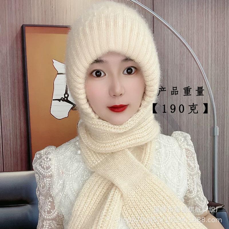 Autumn and winter buckle ear protector knitted hat squirrel fleece hat scarf integrated snow hat plush wool hat scarf