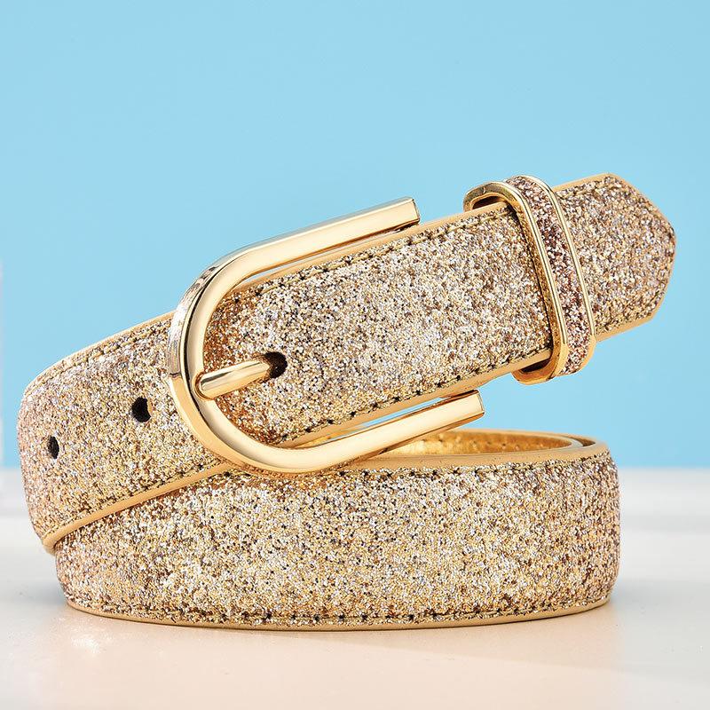 Women'S Belt, Gold Imitation Leather Decorative Pu Leather Women'S Belt Tide