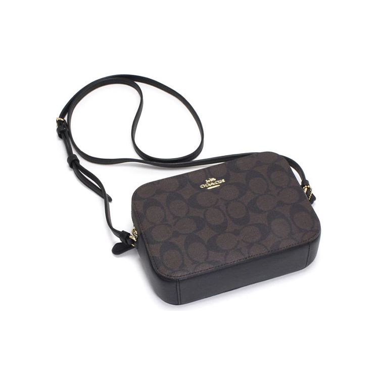 Coach Camera Series 18 Classic Monogram Print Zipper Closure Coated Canvas And Leather Camera Bag Women Shoulder Bag Dark-Brown 91677-IMAA8