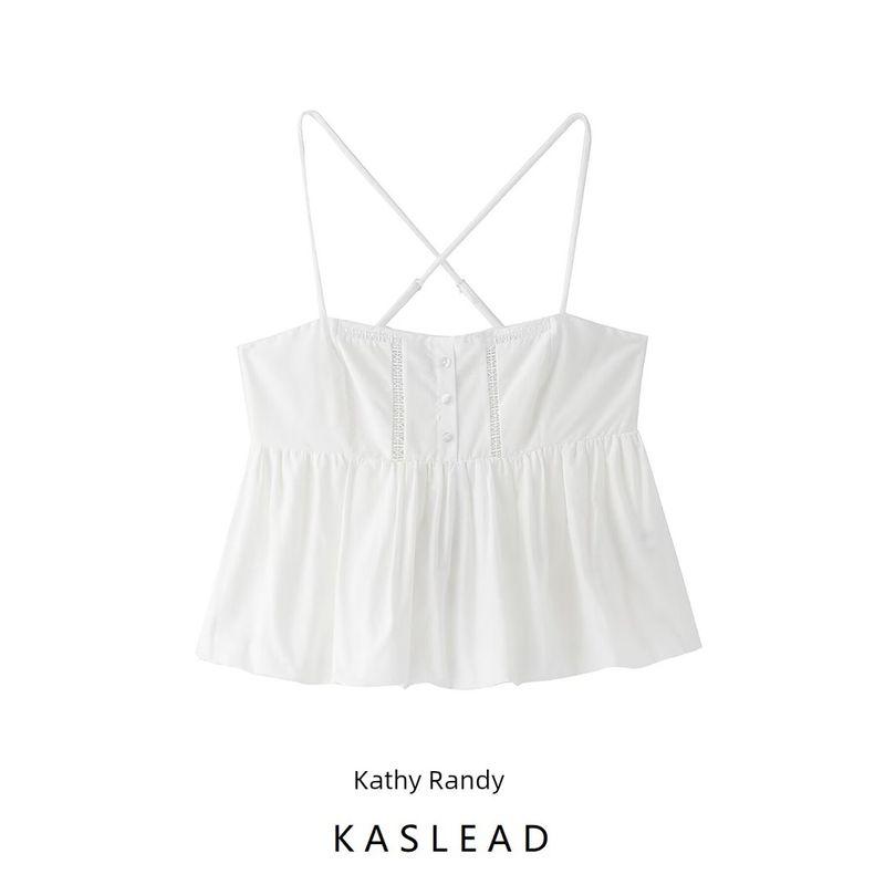 Kaslead New Arrival Women's Clothing Fashion Style Fashion All-Match Vertical Lace Decorated Poplin Tops 1165167